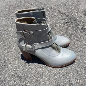 Thakoon Addition Genuine Leather Suede Blue Grey Buckle Heeled Booties Sizs 39